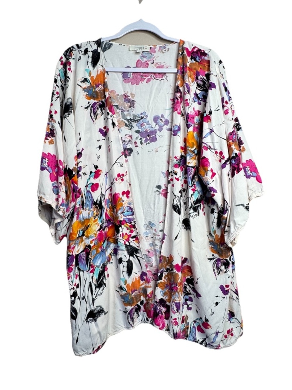 Umgee Floral Fringe Kimono Bohemian Oversized 1X Open Front Pink H21